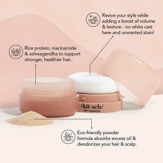 Kitsch dry shampoo powder with built-in puff applicator