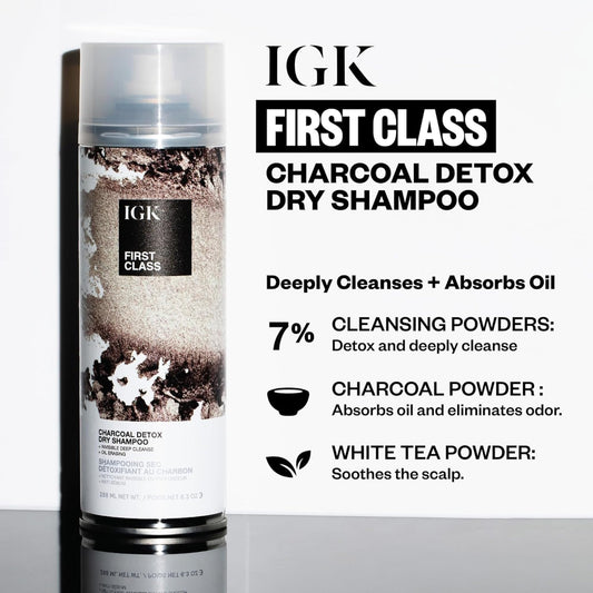 IGK deep cleansing dry shampoo charcoal powder formula spray nozzle