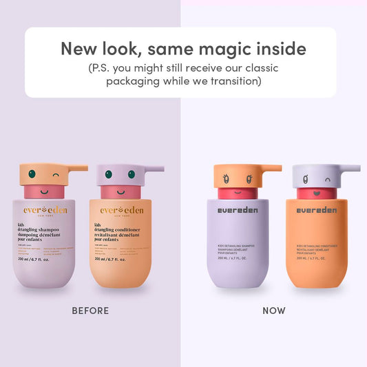 Evereden Kids Detangling Shampoo bottle close up highlighting clean vegan ingredients.