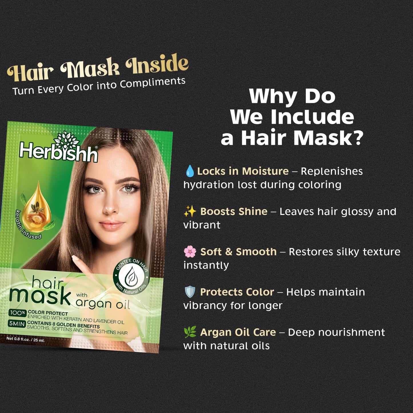 Herbishh dark brown hair color shampoo 500ml bottle with protective gloves included