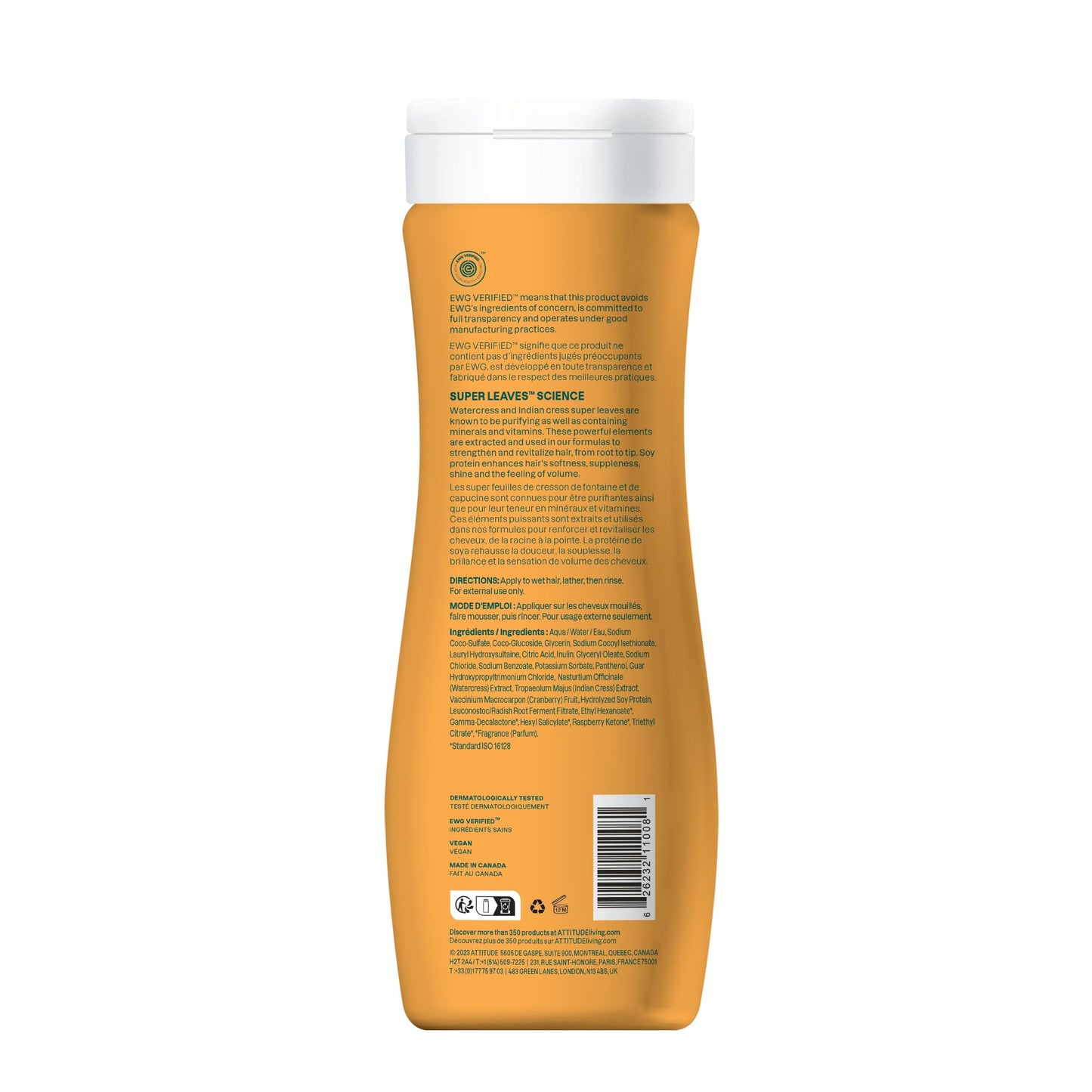 USA imported Attitude Super Leaves shampoo bottle highlighting 97 percent natural origin