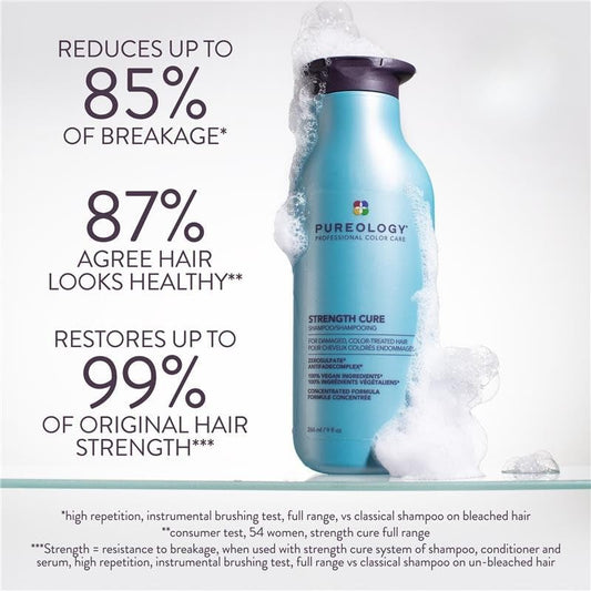 Pureology hair strengthening shampoo for damaged and color treated hair close up