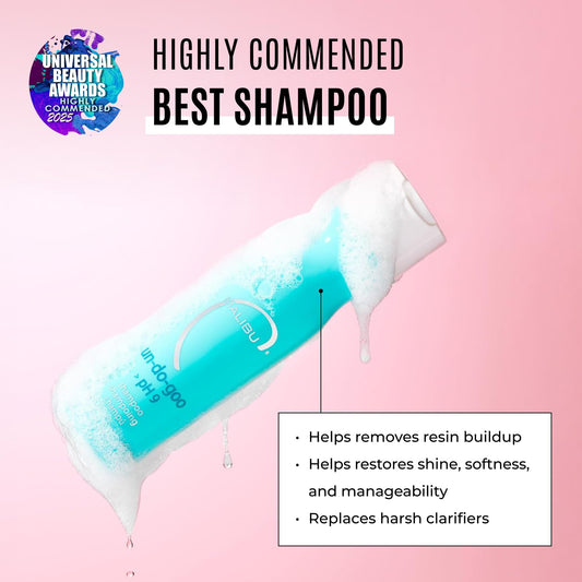 Malibu C pH 9 clarifying shampoo bottle for product buildup removal packaging detail