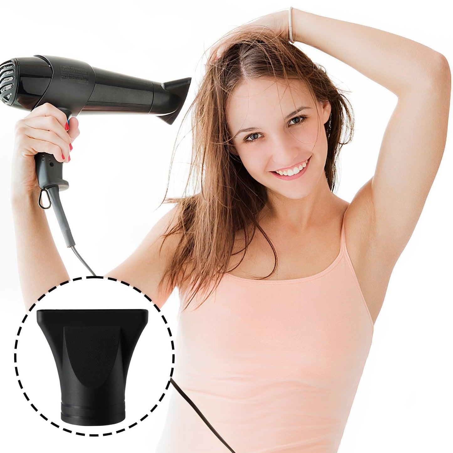 Side angle profile of the professional plastic salon hairdressing nozzle tool.