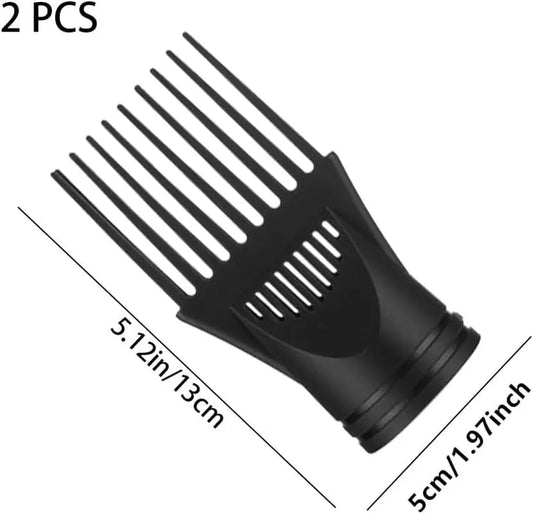 Close up of black plastic hair dryer comb teeth