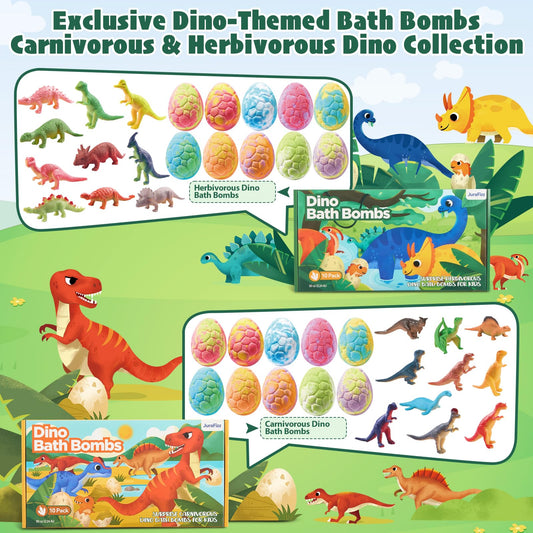 Natural jurafizz dino egg bath bombs dissolving in water to reveal hidden toy figures
