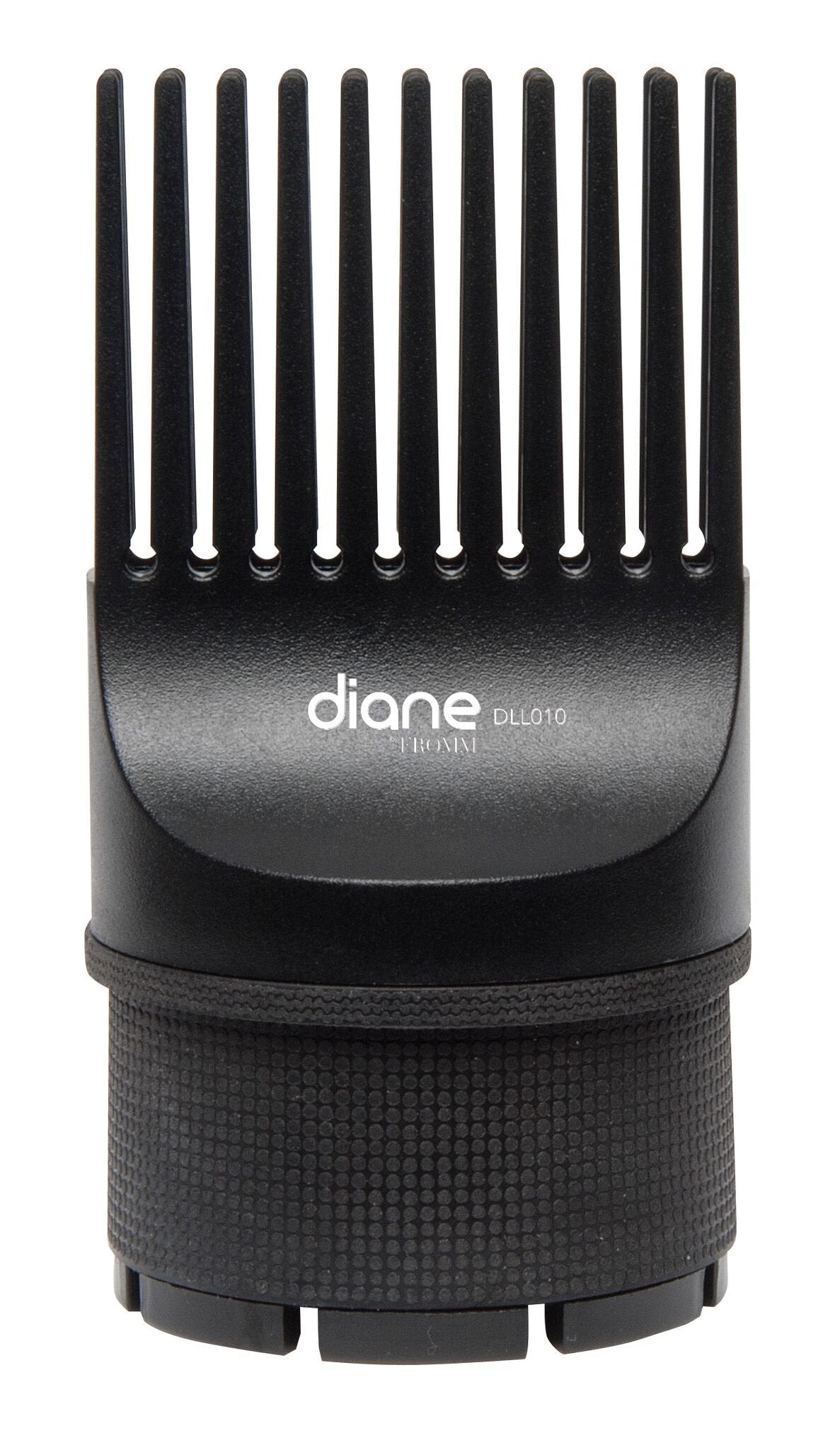Close up of Diane Universal Dryer Pick black silicone attachment for hair dryers.