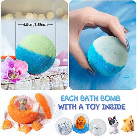 Colorful shell shaped bath fizzies dissolving in water with rich bubbles