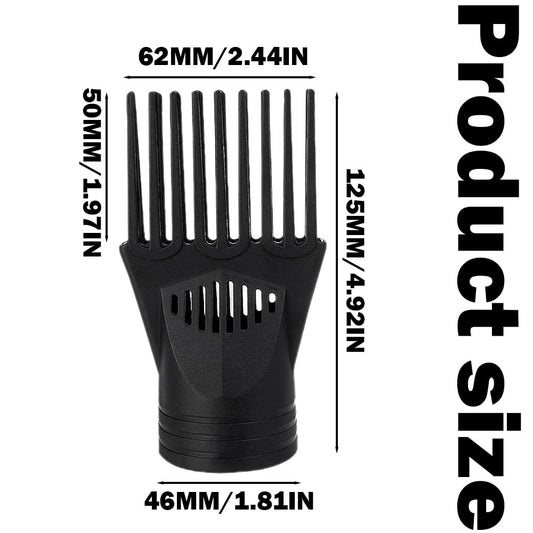 Side angle of black plastic universal dryer comb