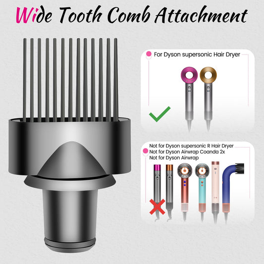 Grey wide tooth comb accessory for Dyson hair dryer attachment