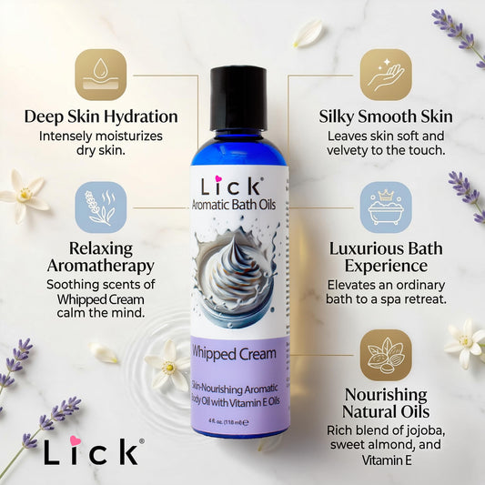 Lick Relaxing Dessert Soak 4 Fluid Ounces displaying USA imported luxury packaging