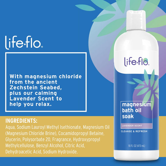 Life-Flo Magnesium Bath Oil close up on Zechstein seabed ingredient label