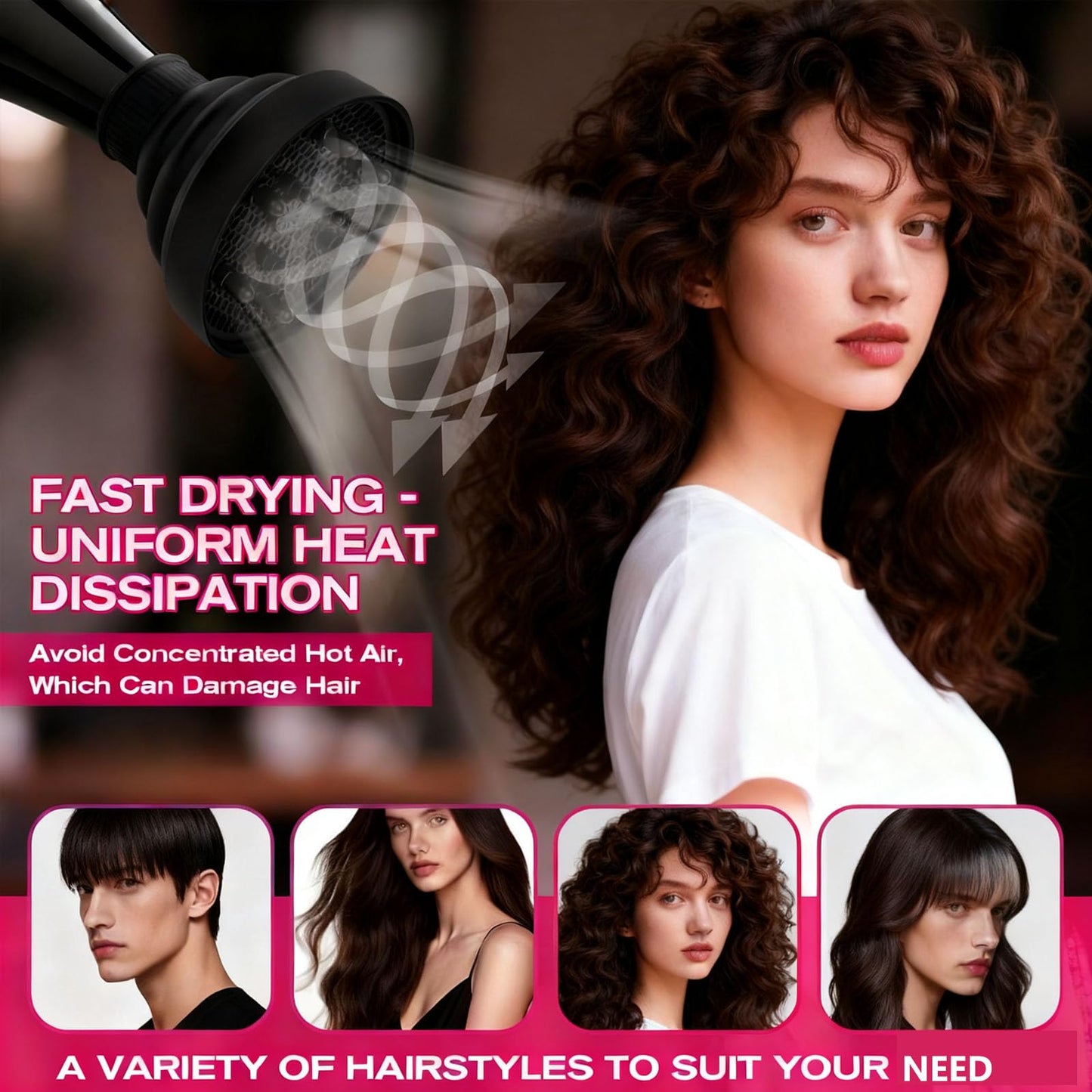 Aisoway black salon grade collapsible hair dryer diffuser highlighting the washable honeycomb air grid structure.
