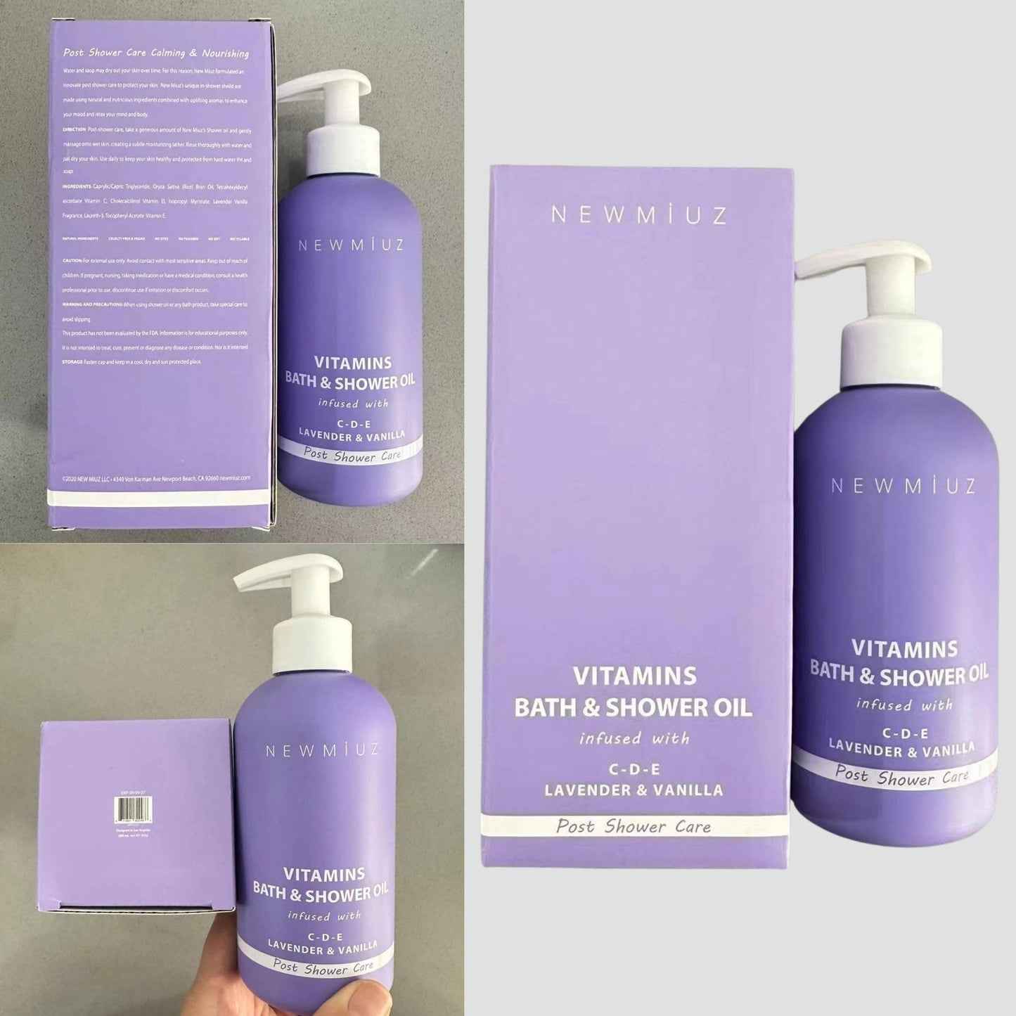 Clean beauty protective in shower shield oil back label view
