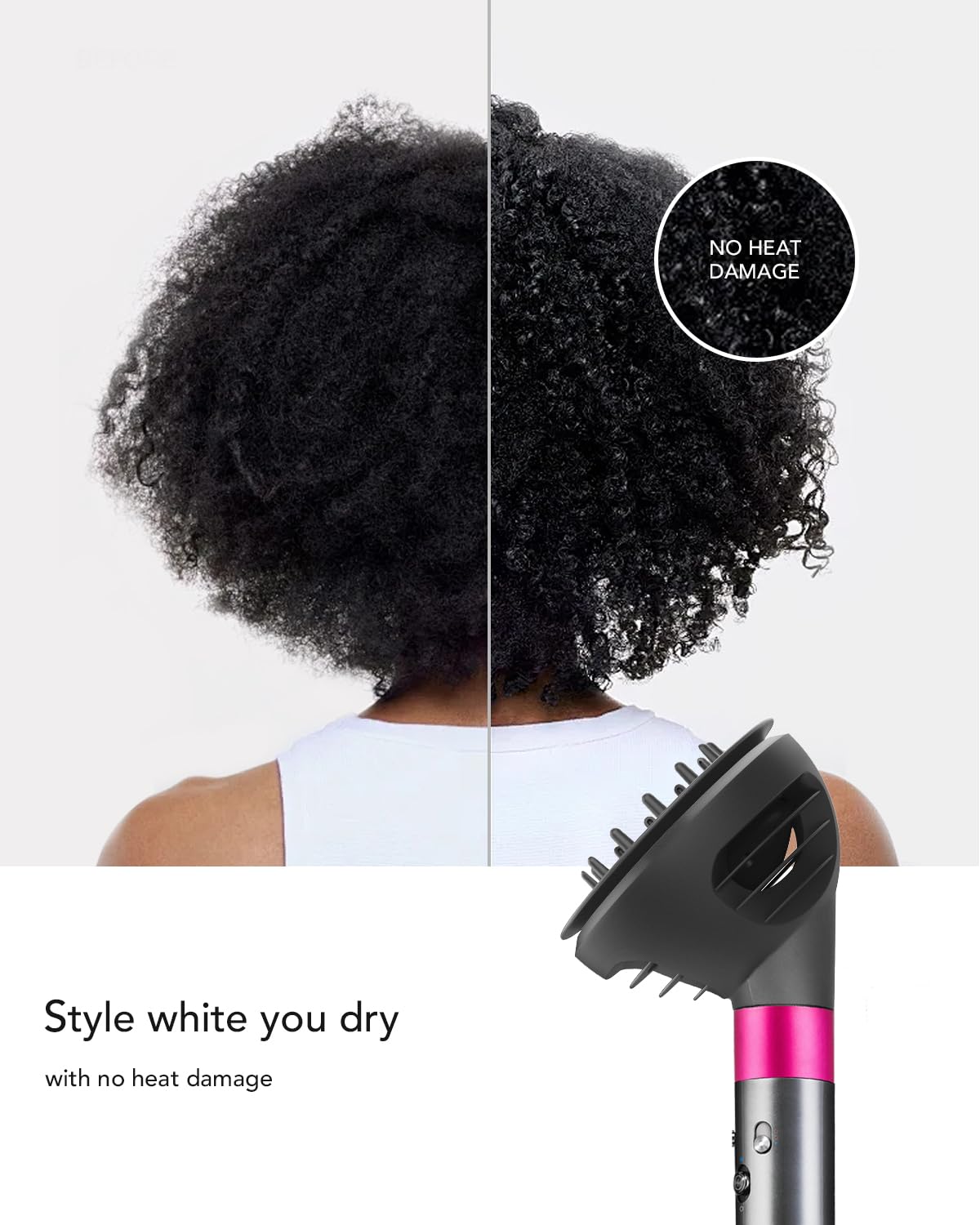Tosage diffuser nozzle attachment showing the secure snap on rim structure for easy hair styler installation.