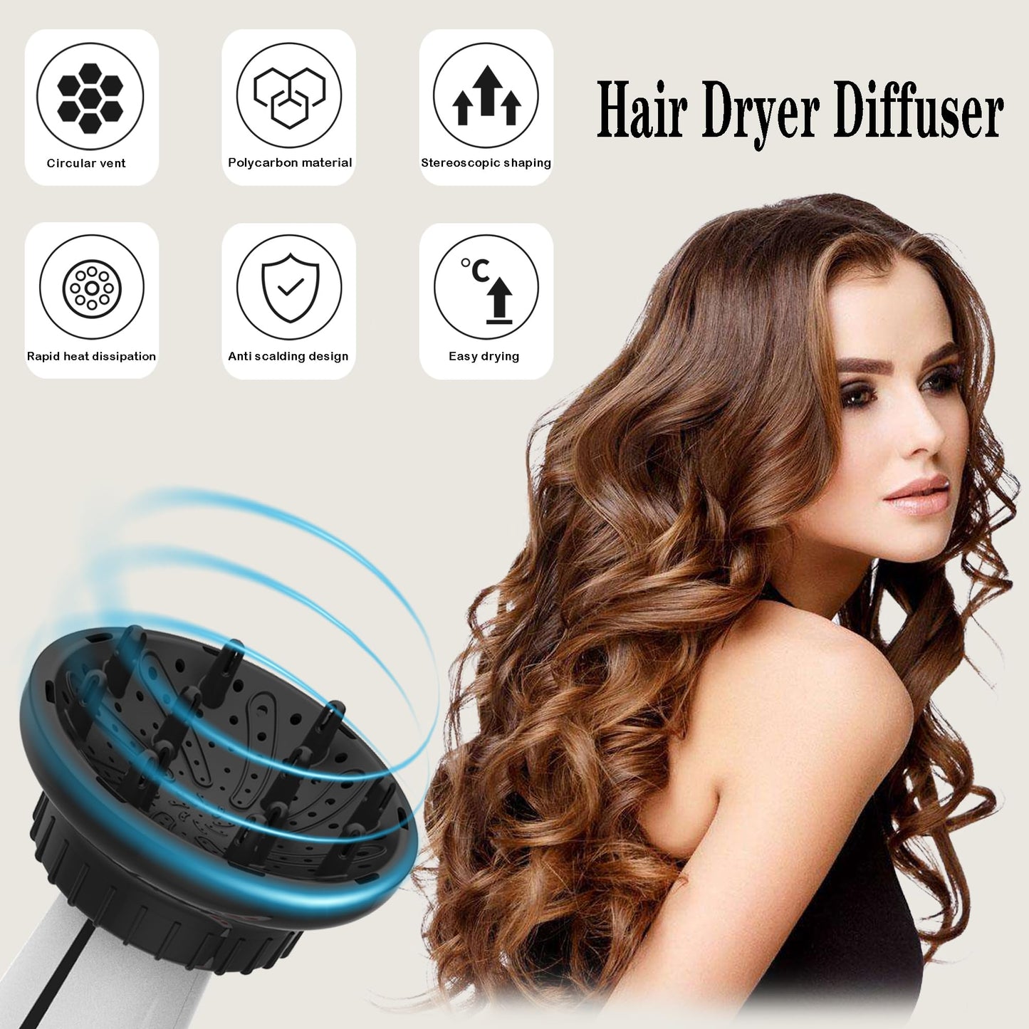 Indagoo black hair diffuser tool detailing the secure locking mechanism for salon blow dryers.