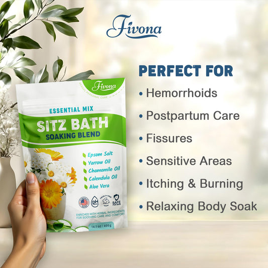 Fivona Epsom salt soak packaging for hemorrhoid care
