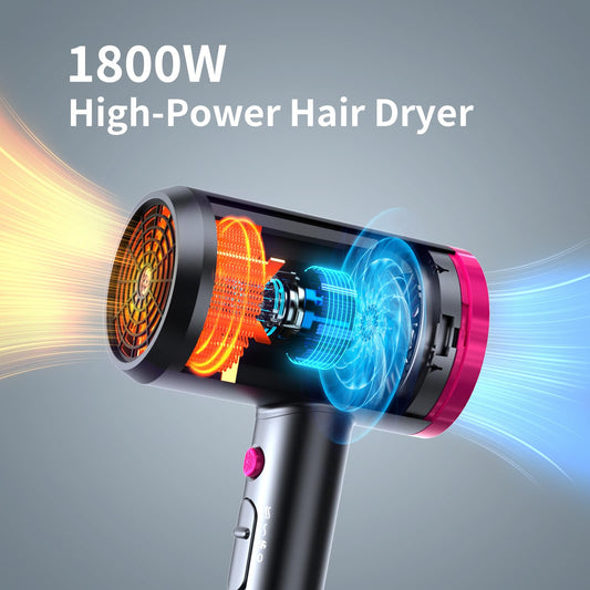 ANNE BETTY 1800 watt blow dryer displayed with large diffuser attachment for curly hair styling