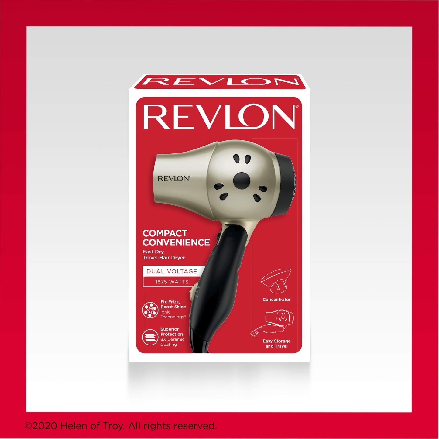 Revlon folding travel hair dryer unboxed showing premium international packaging