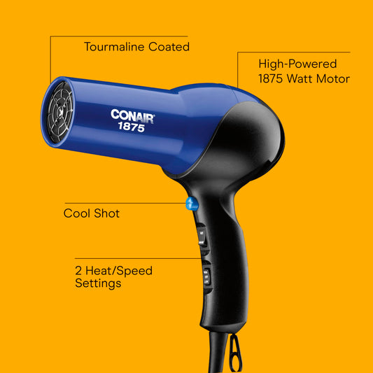 Conair 1875W blow dryer with diffuser attachment connected for curly hair styling