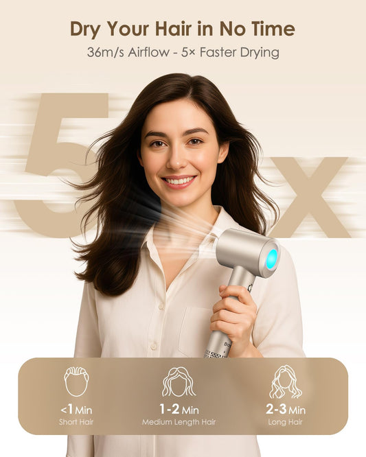 Front view of Oimye professional hair dryer with gold finish