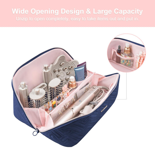 Leudes hair tools travel bag opened flat displaying internal dividers for styling wands