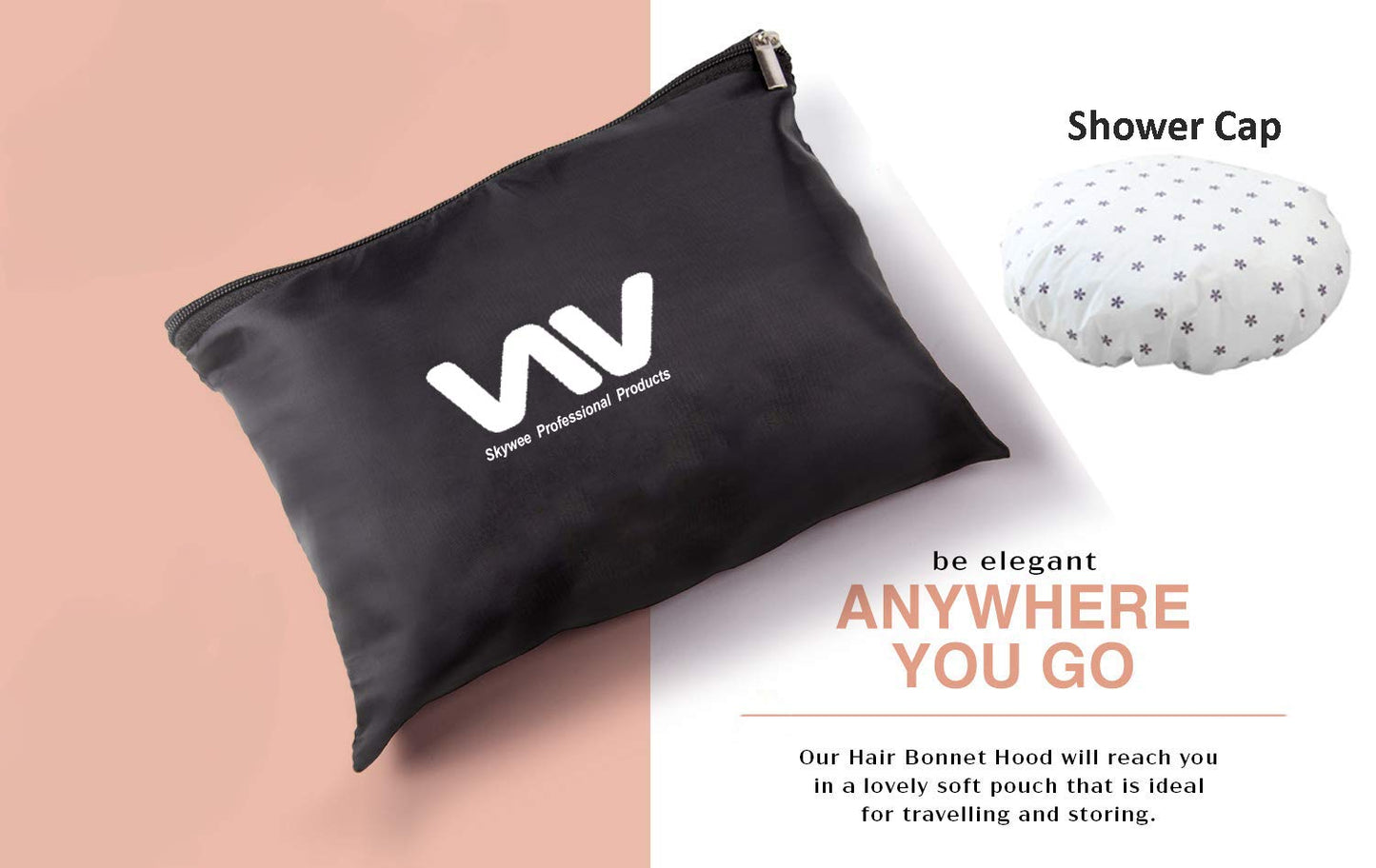 Skywee hair dryer attachment set showing the full forty inch extended hose and stretchable grip ring