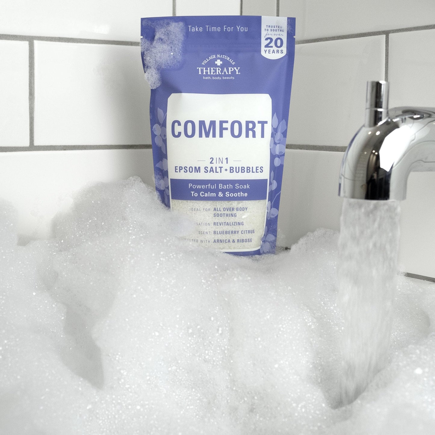 Two pack set of Village Naturals therapy foaming bath soak