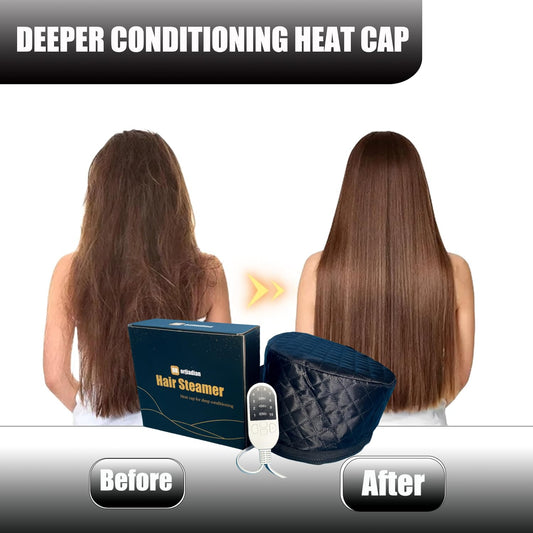 Thermal steam cap for hair treatment displaying the spacious inner lining designed for full head coverage.