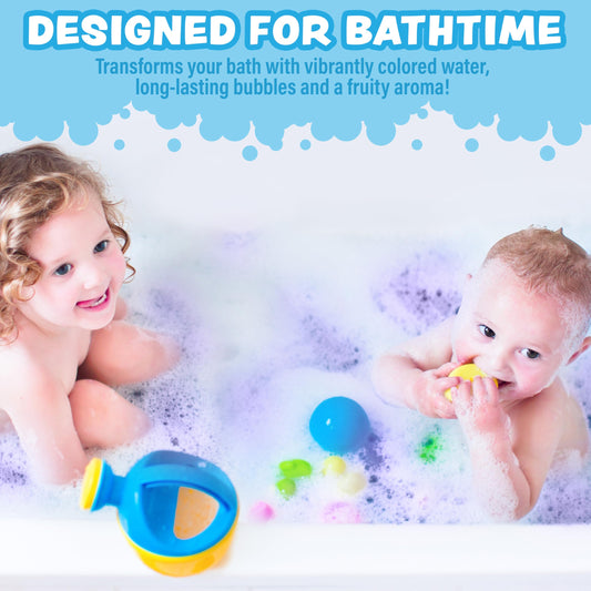 Twelve pack of colorful Tub Works bubble bath for kids