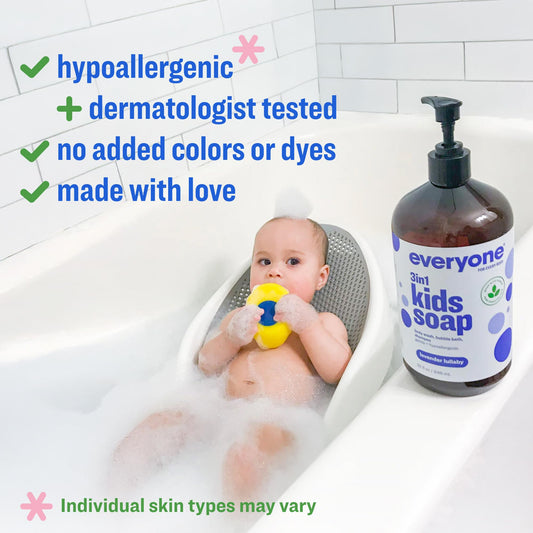 Pack of two 32 fluid ounce bottles of Everyone 3-in-1 kids body wash