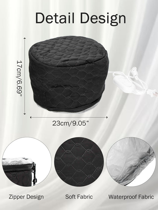 Watris Veiyi deep conditioning heating cap displaying the inner waterproof lining and zipper closure.