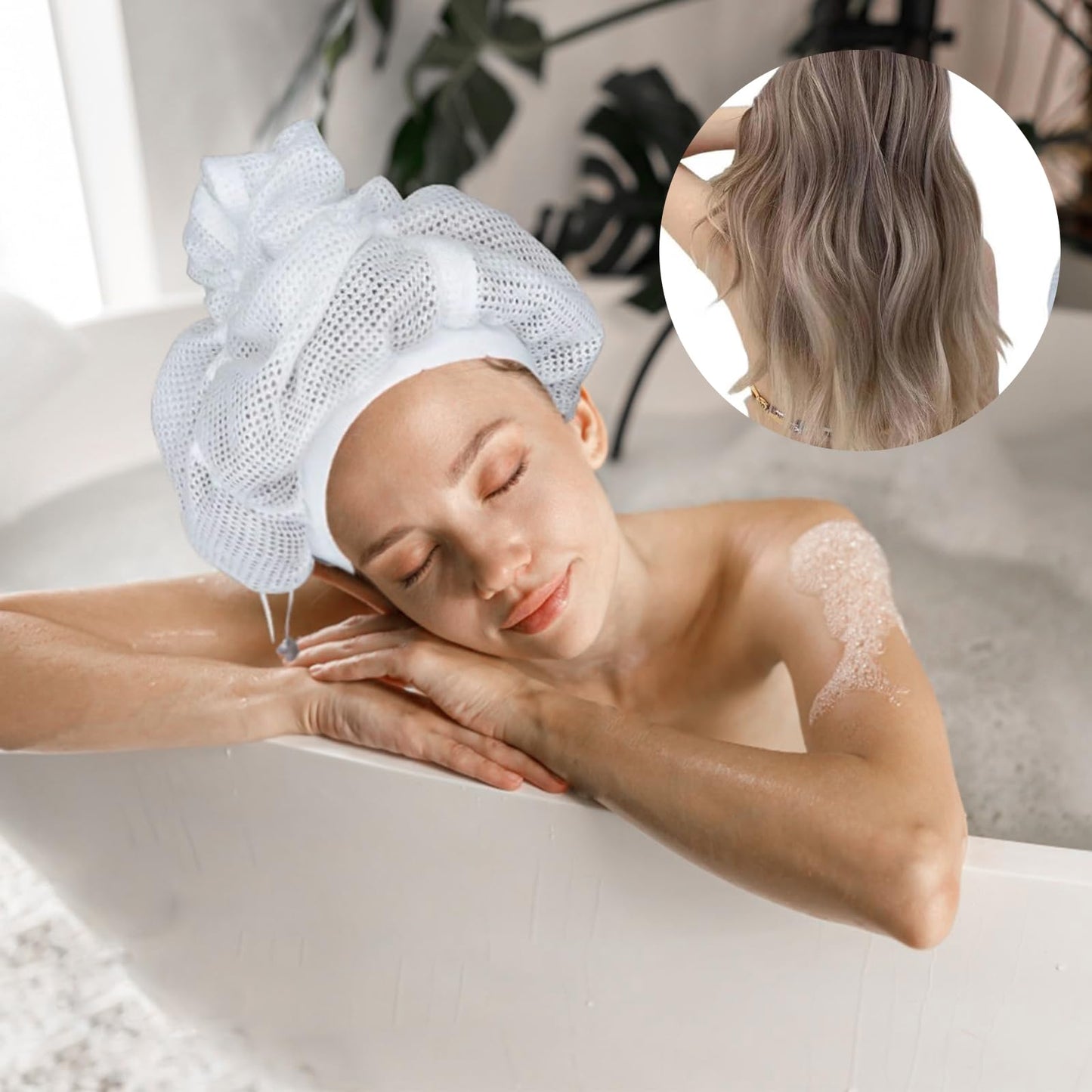 Wbfwbb premium mesh sleeping bonnet back view illustrating full coverage protection for coily hair textures