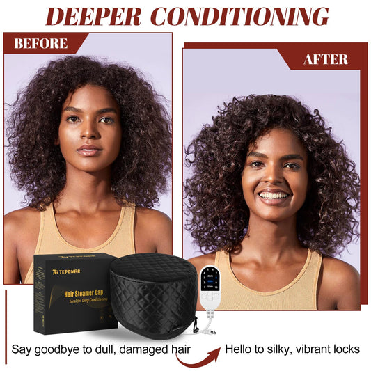 Close up view of the upgraded electric hair heating cap highlighting the secure adjustable drawstring closure and comfortable interior lining