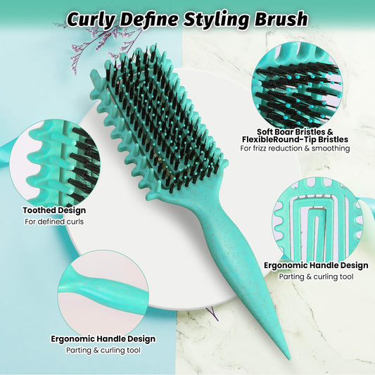 Green curl defining hair brush showing vented design