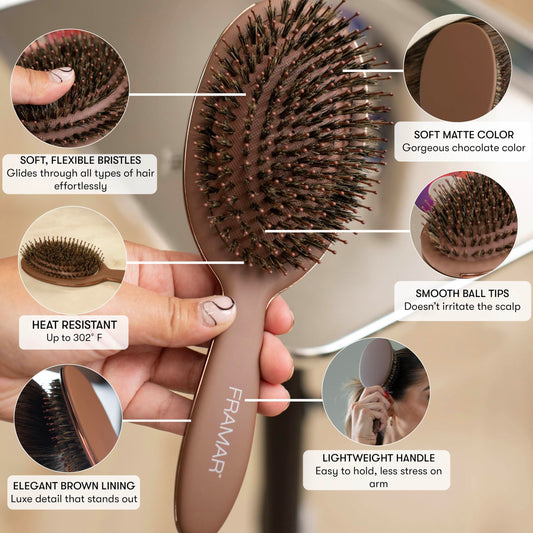 Framar chocolate boar bristle brush side profile