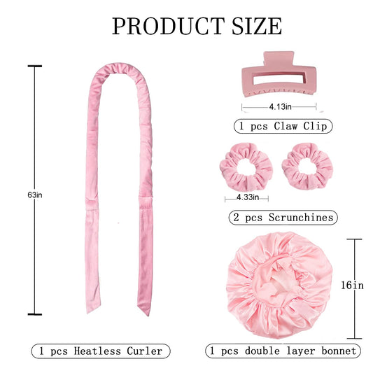 Fgail overnight no heat curling rod with matching pink scrunchies and claw clip