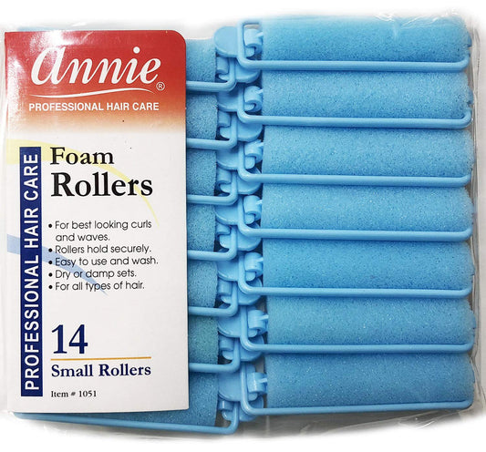 Close up of five eighths inch blue soft hair rollers highlighting the pin free snap lock design