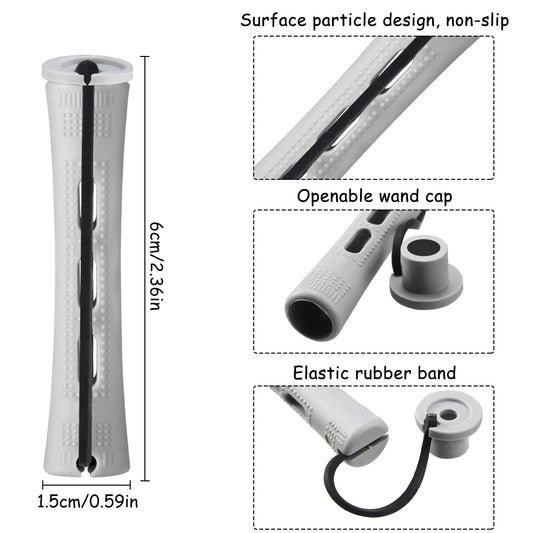 Close-up of a single gray WILLBOND cold wave rod highlighting the ventilation holes and elastic band.