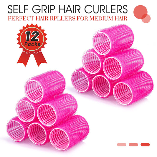 Pink self grip velcro hair rollers with stainless steel duckbill clips for salon style blowout