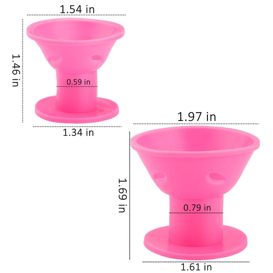 Close up view of pink medical grade heatless silicone curlers in large and small sizes