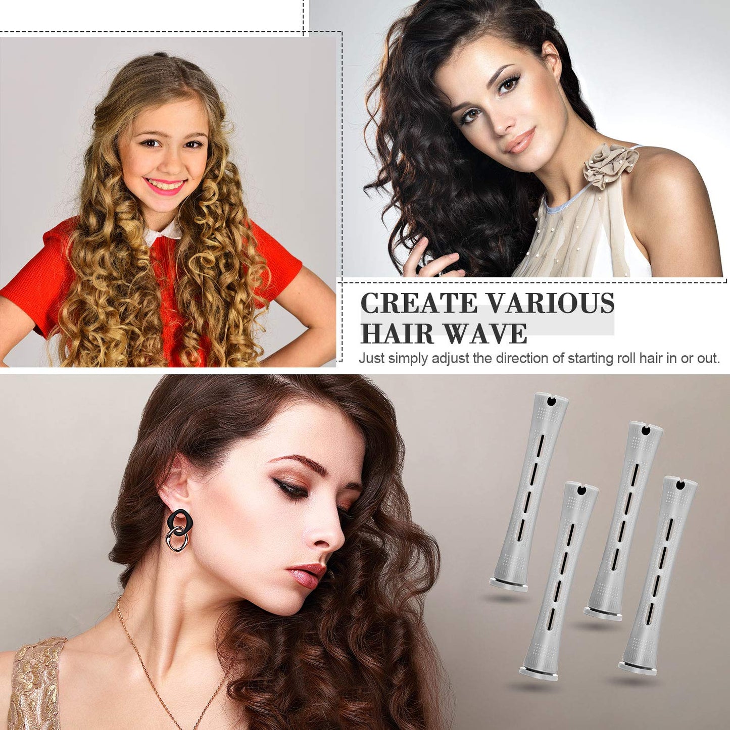Complete 37 piece hairdressing kit featuring white cold wave rods and styling comb.