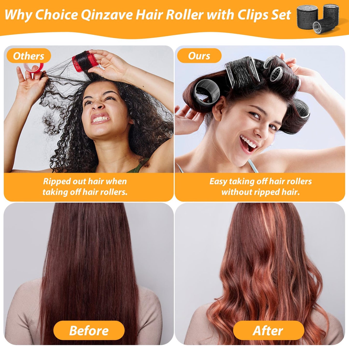 Before and after results using different sizes of self locking grip rollers
