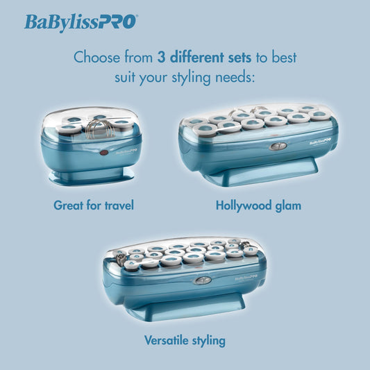 Professional nano titanium hair rollers being heated inside the original blue base unit