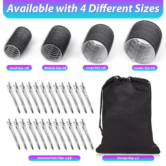 Shynek self-grip hair rollers close-up demonstrating the four distinct sizes from jumbo to small