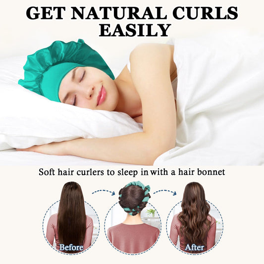 Soft velvet heatless hair curling rod wrap with satin sleep bonnet accessories
