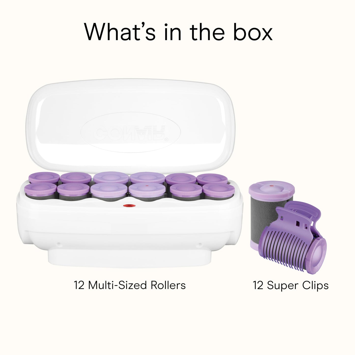 A professional flat lay of the Conair hair curler set with all accessories included.