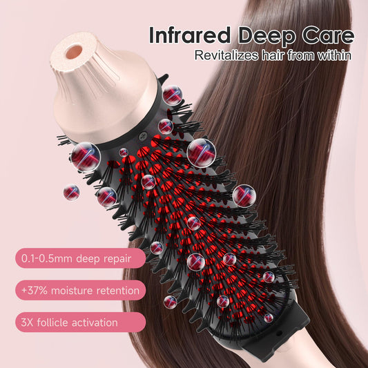 GOLD TIME 2-in-1 heated round brush creating voluminous curls on long hair