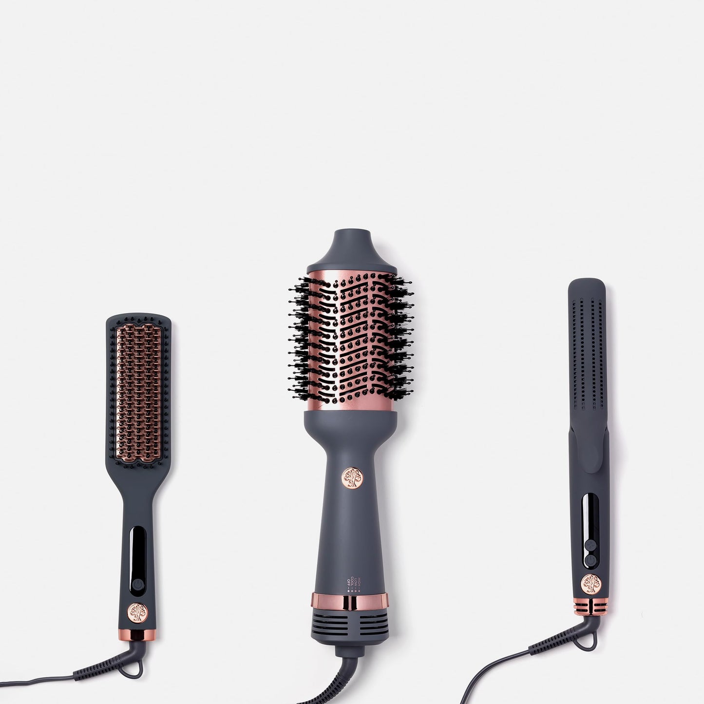 Hairitage one step blow dry brush packaging and styling barrel for creating sleek straight looks