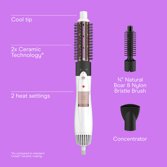 Conair 3-in-1 Hot Air Styling Kit with the interchangeable 1.25-inch thermal brush attachment detached.
